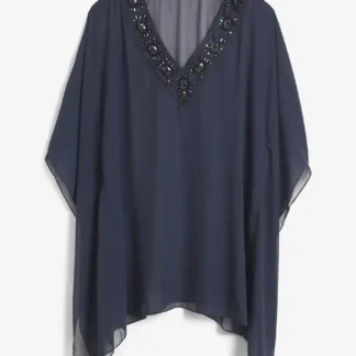 Elegant mørkeblå chiffon strandtunika